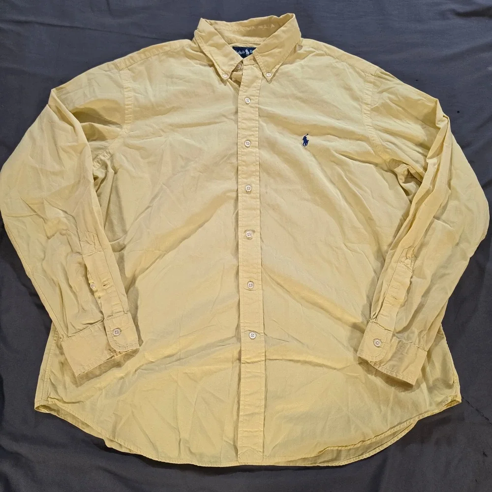 Polo Ralph Lauren Mens XL Classic Fit Yellow Button Down Shirt Long Sleeve Pony